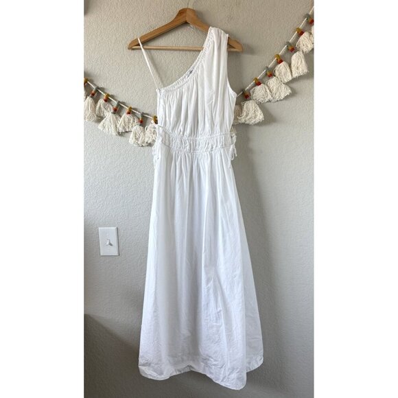 Faithfull The Brand La Oro Smock One Shoulder White Midi Dress Poplin Coastal 4 - Picture 1 of 11